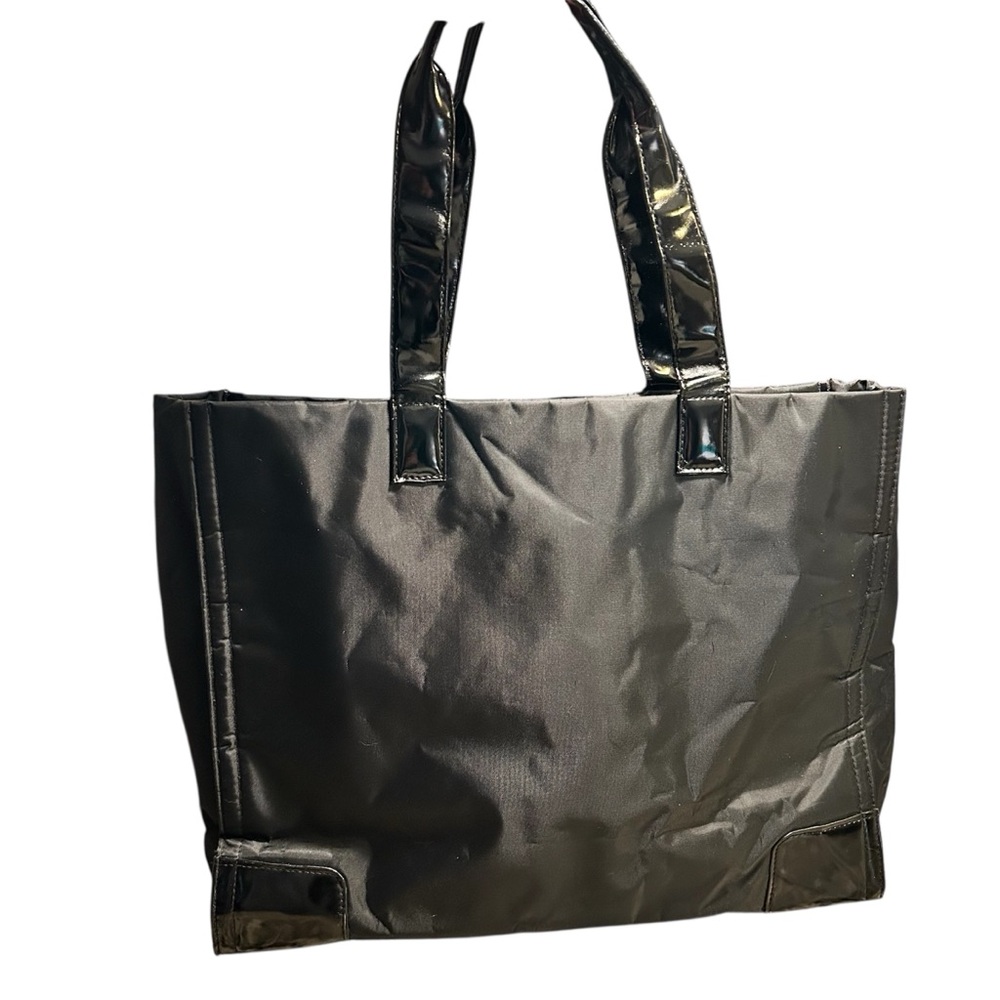Wacoal Womens Tote Shoulder Bag Black Patent Square Snap Dual Handle